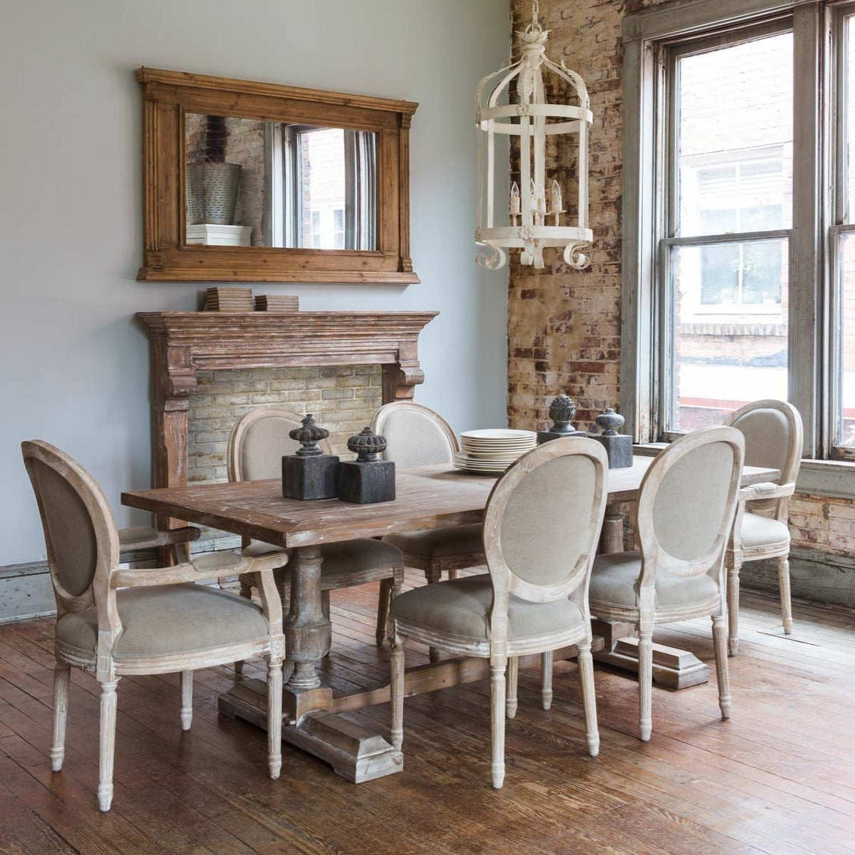 White Washed Arm Chair-Iron Accents