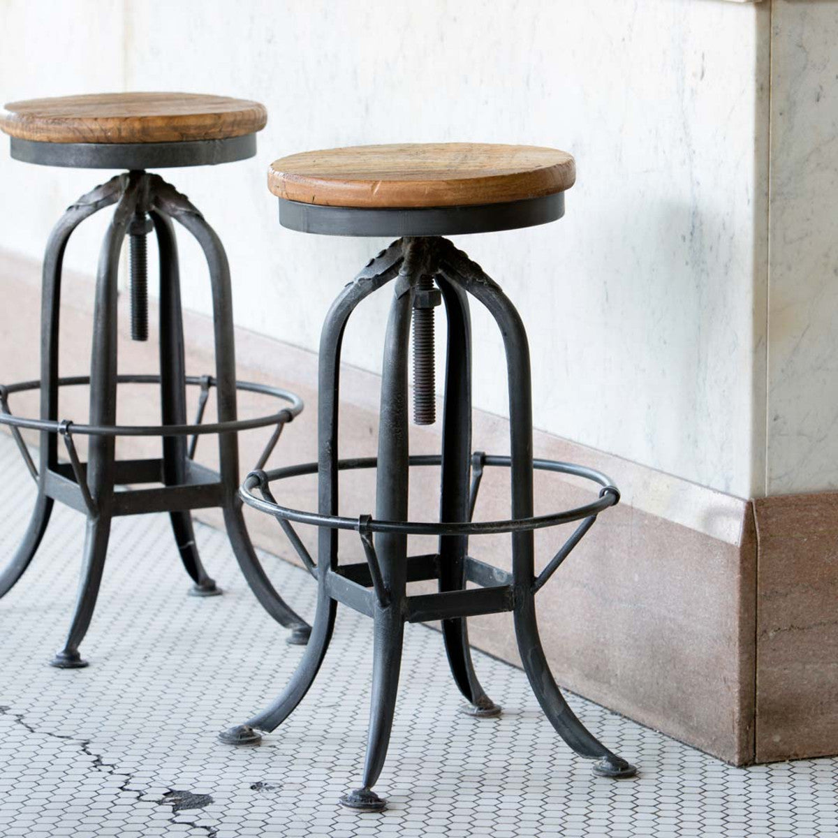 Adjustable Factory Stool - Iron Accents