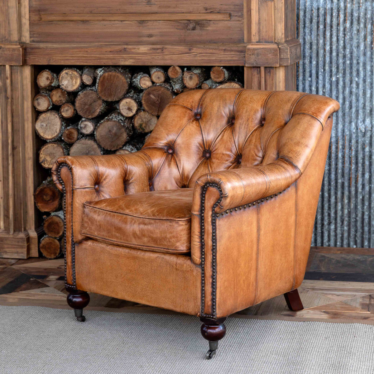 Todd Tufted Club Chair-Iron Accents