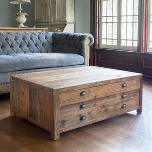 Map Drawer Coffee Table-Iron Accents