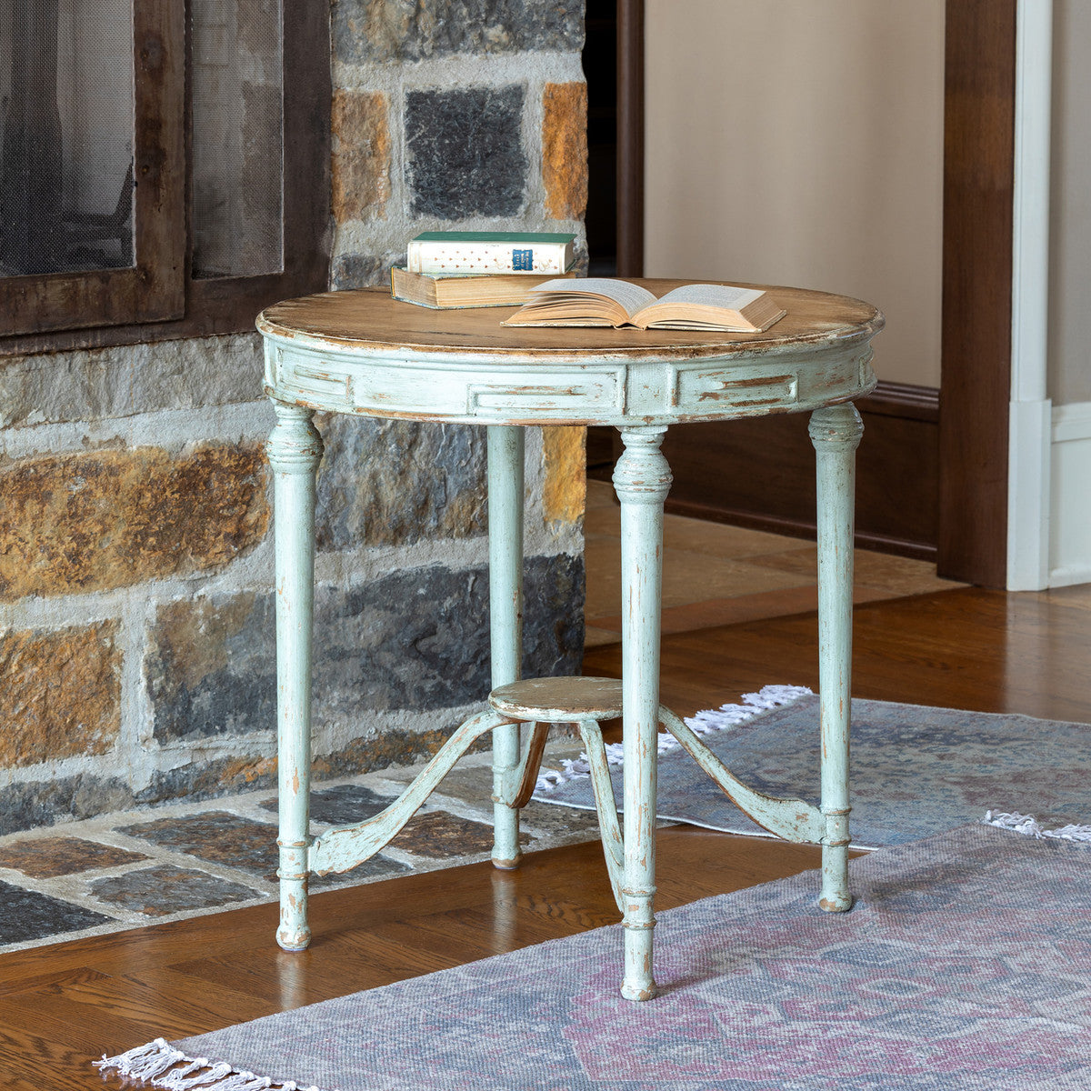 Painted Petite Round Table-Iron Accents