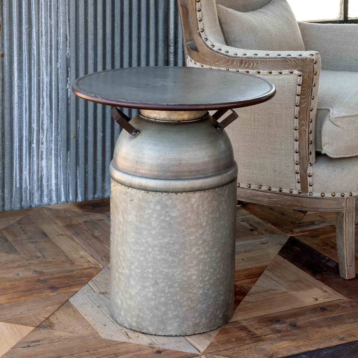 Metal Milk Can Table-Iron Accents