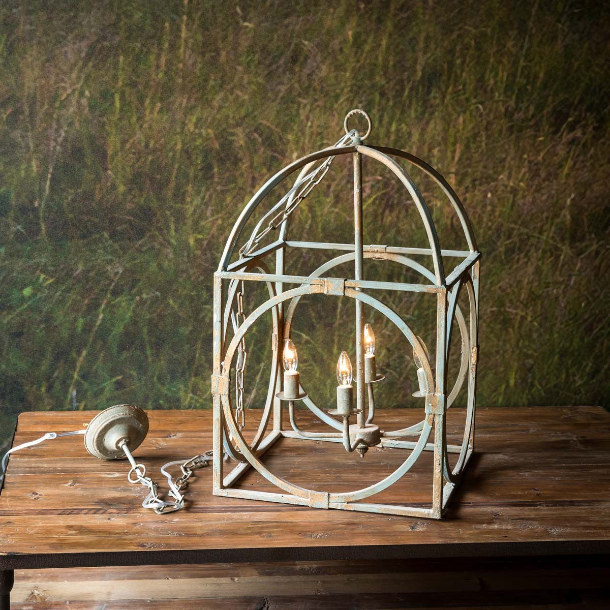Metal Birdcage Chandelier-Iron Accents