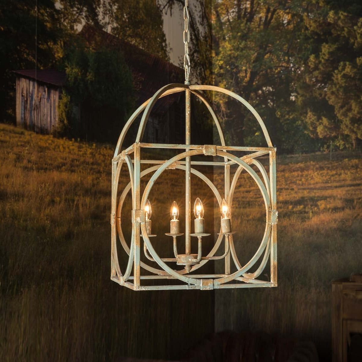 Metal Birdcage Chandelier-Iron Accents