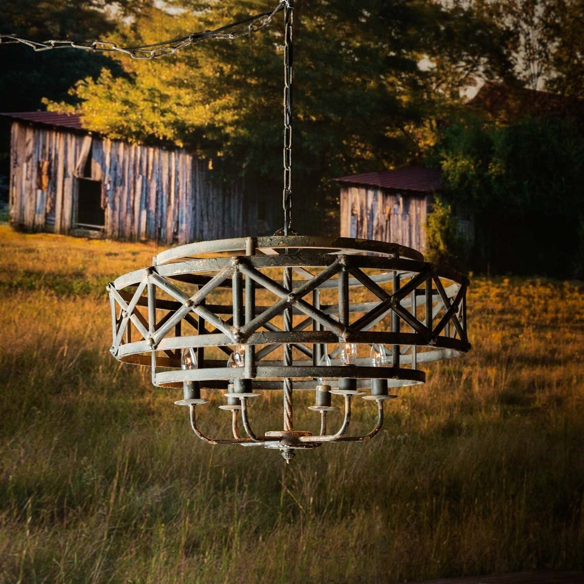Industrial Trestle Chandelier-Iron Accents