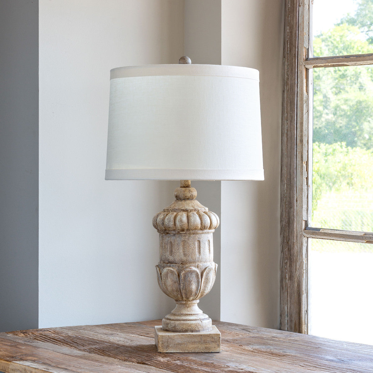 Aged Urn Lamp-Iron Accents