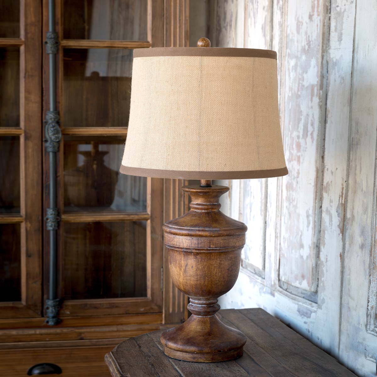 Wooden Urn Lamp-Iron Accents