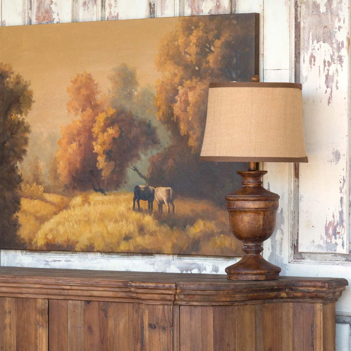 Wooden Urn Lamp-Iron Accents