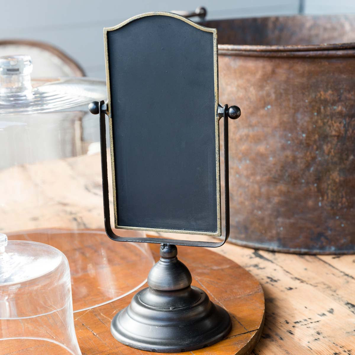 Metal Chalkboard On Stand-Iron Accents
