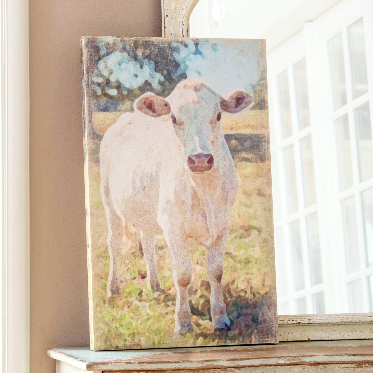 Charolais Cow Canvas Print-Iron Accents