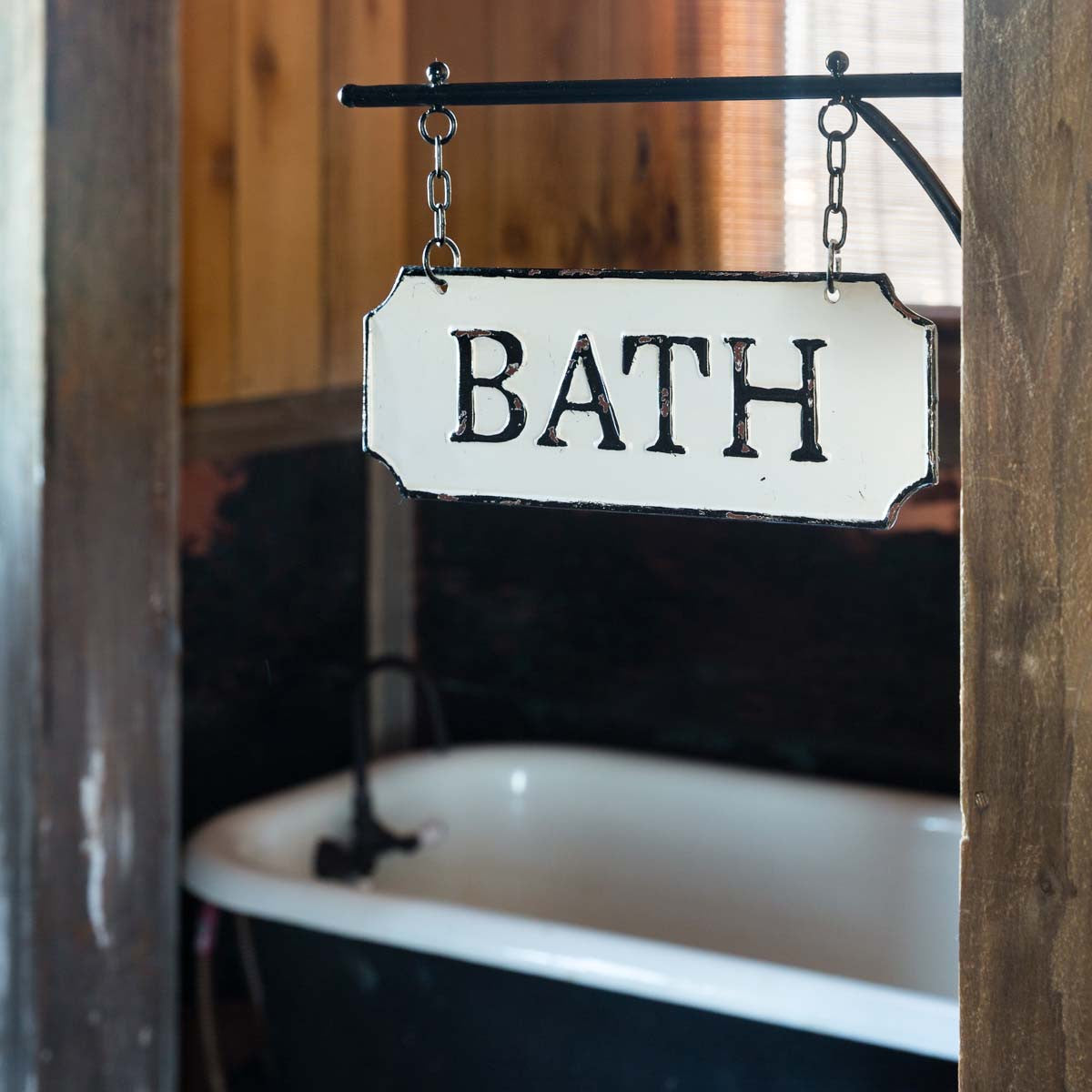 Hanging Metal Bath Sign-Iron Accents