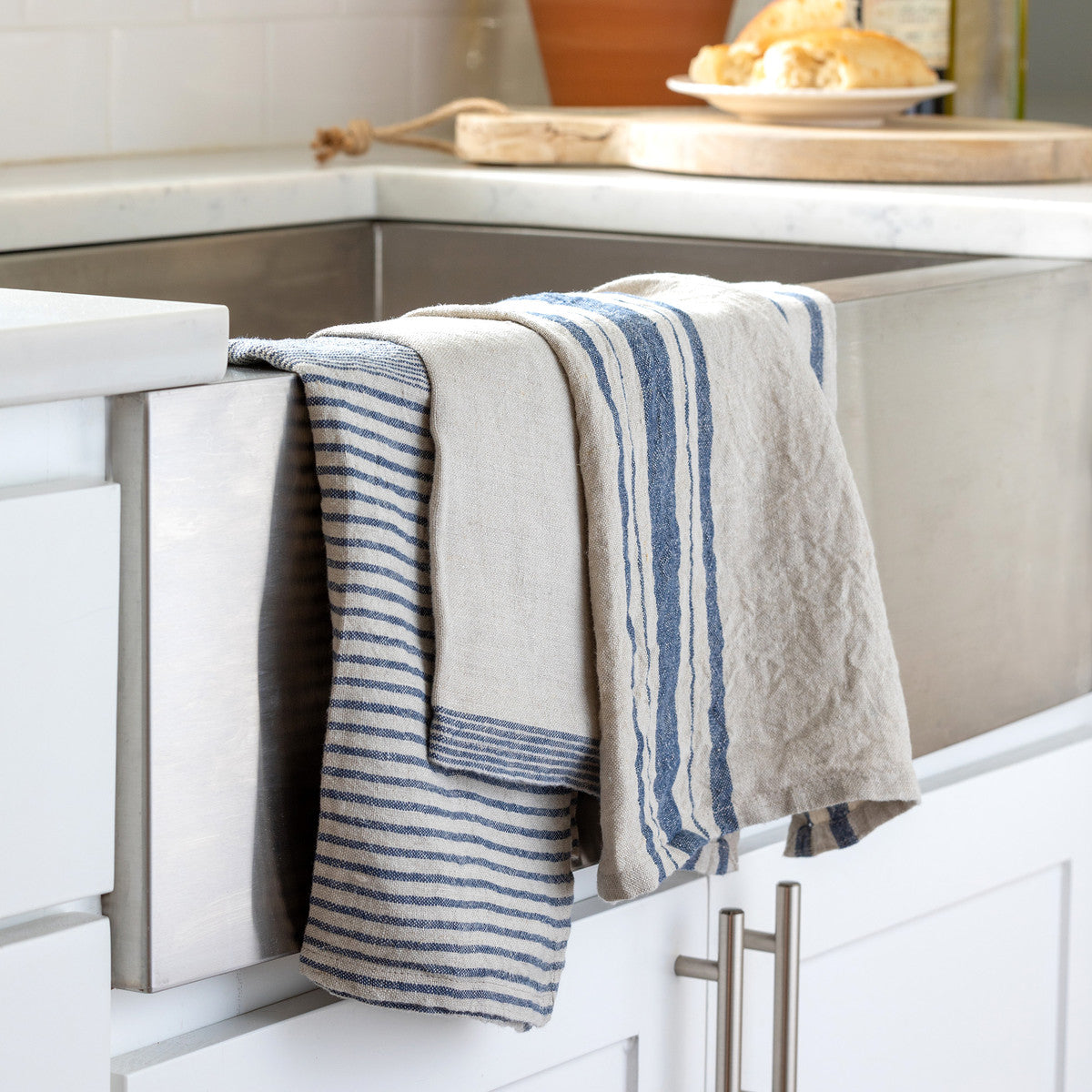 Blue Stripe Soft Linen Dish Towels