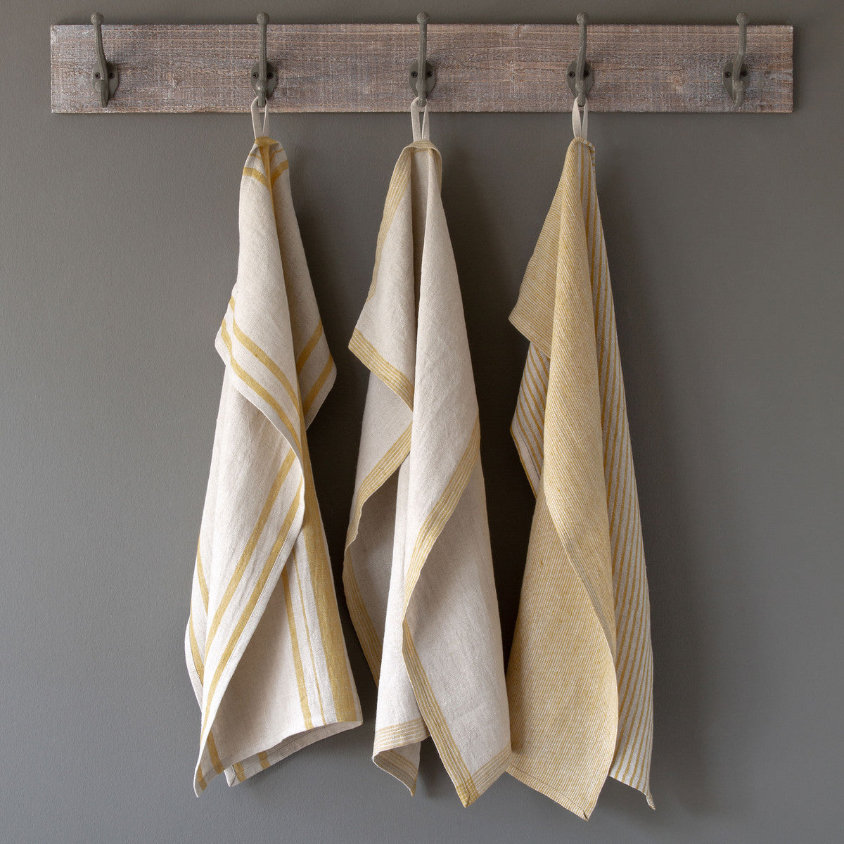Yellow Stripe Soft Linen Dish Towels-Iron Accents