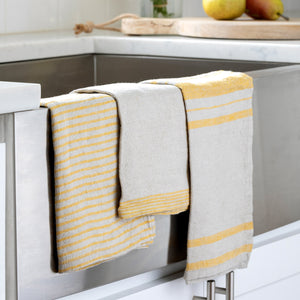 Yellow Stripe Linen Dish Towels
