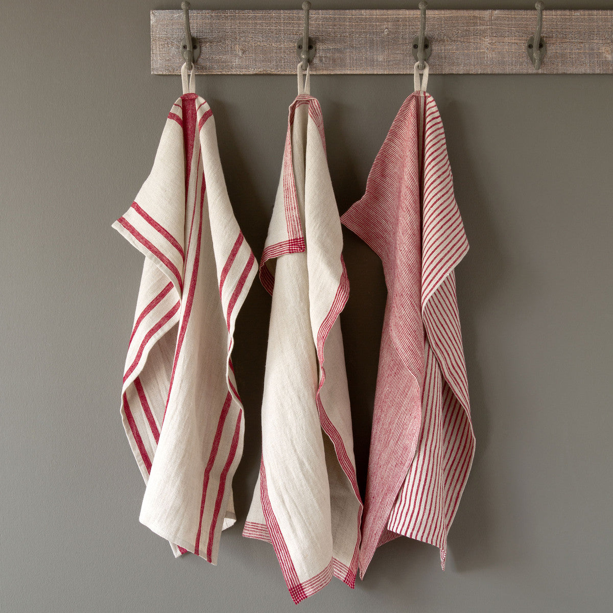 Red Stripe Soft Linen Dish Towels-Iron Accents