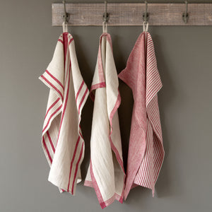 Red Stripe Soft Linen Dish Towels-Iron Accents