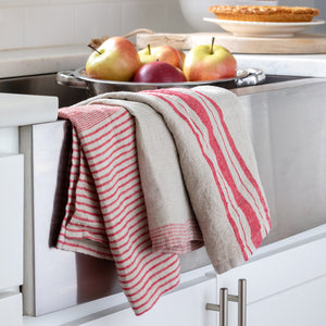 Red Stripe Soft Linen Dish Towels
