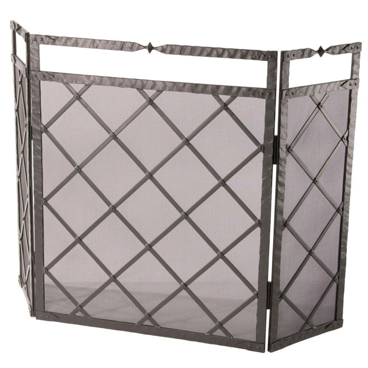 Stone Ridge Fire Screen - Wrought Iron 3-Panel Fireplace Screen with ...