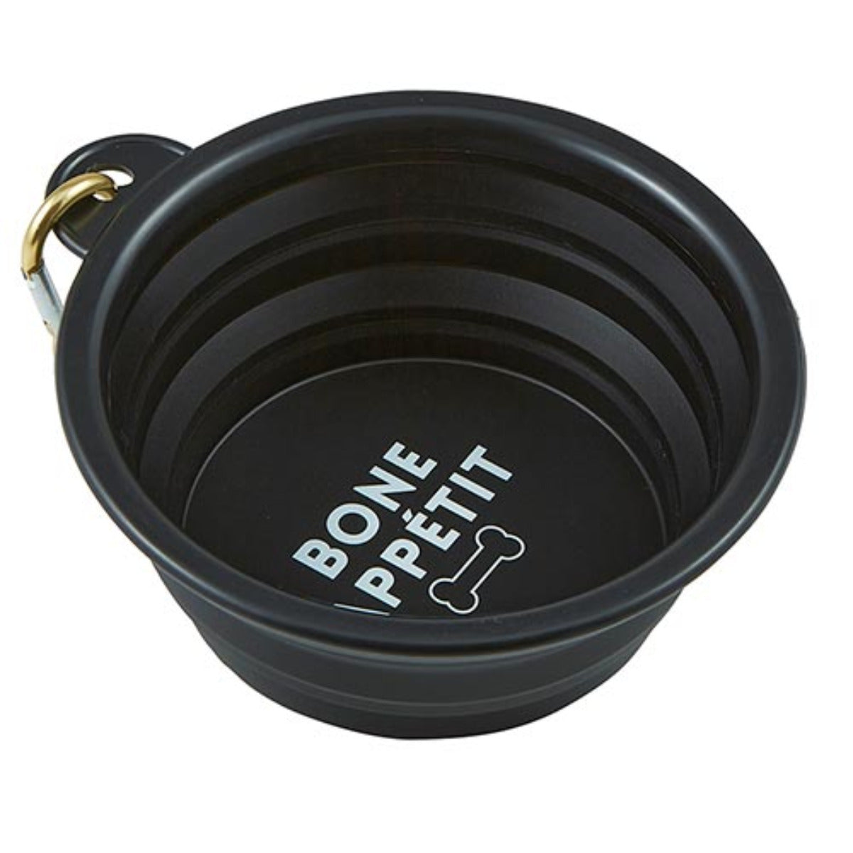 collapsible bowl and plate with fish bones on it Bone Appatit Travel Bowl