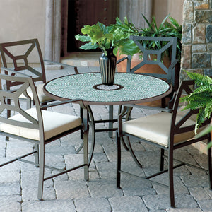 Jade Glass Mosaic Patio Table-Iron Accents
