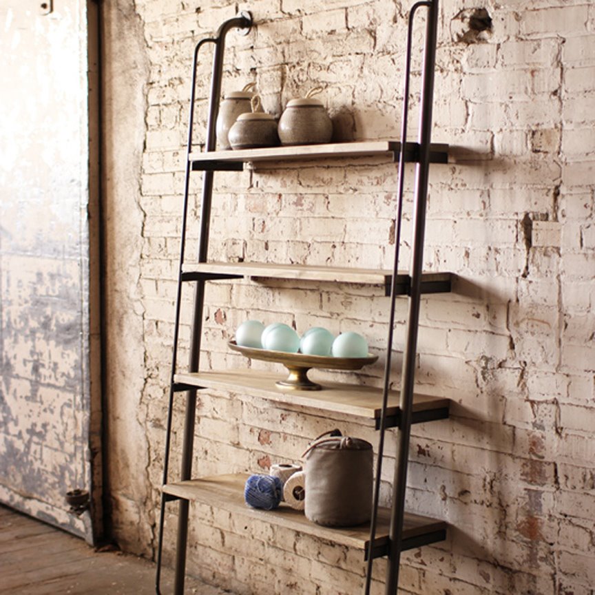 Leaning Wood & Metal Shelf