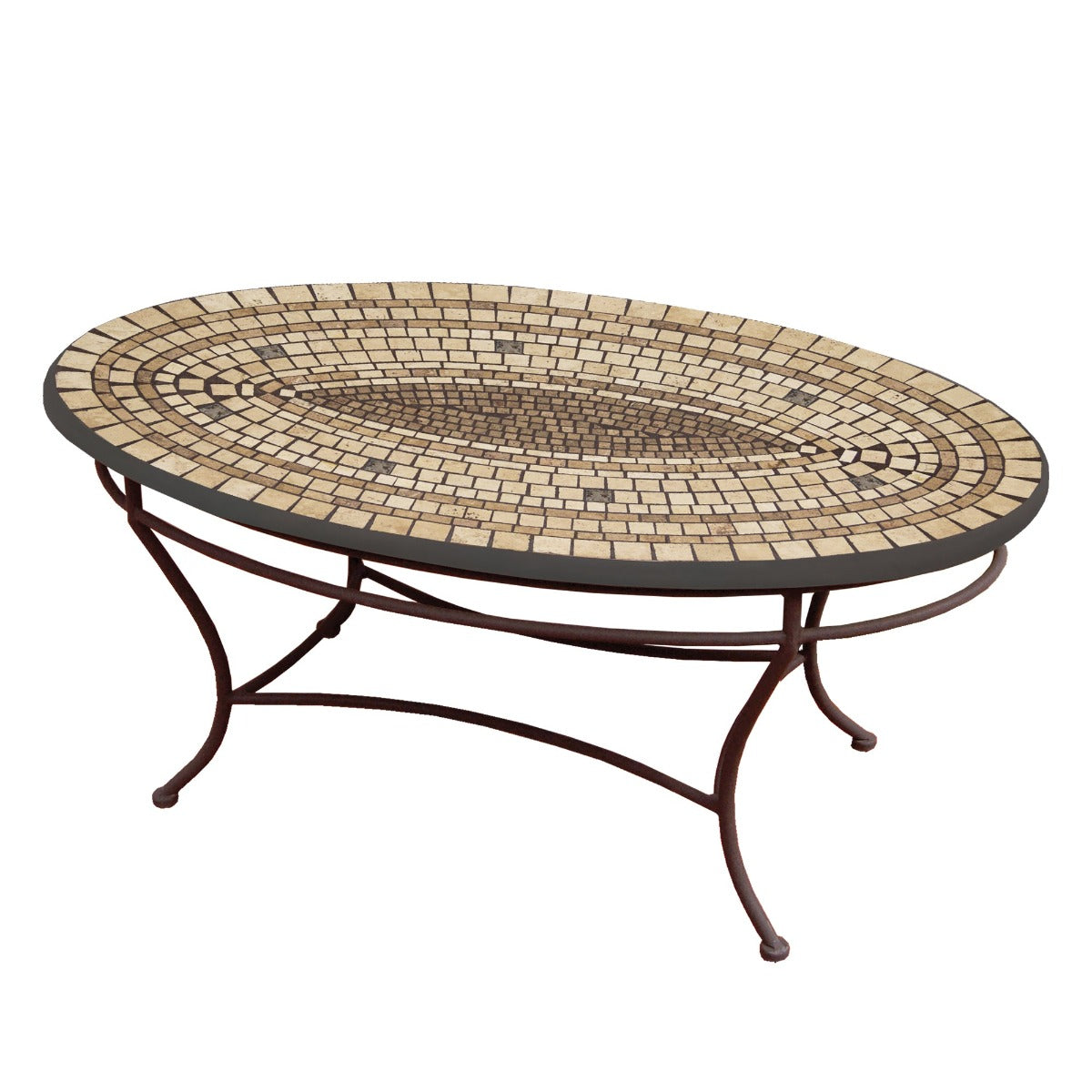 Marble Stone Mosaic Coffee Table - Oval-Iron Accents