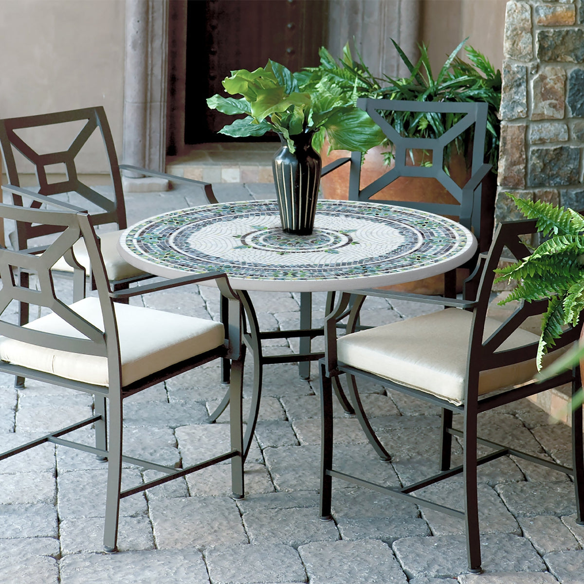 los angeles mosaic umbrella patio tables Opal Glass Set day sun protection. Miraval Mosaic Patio Set |