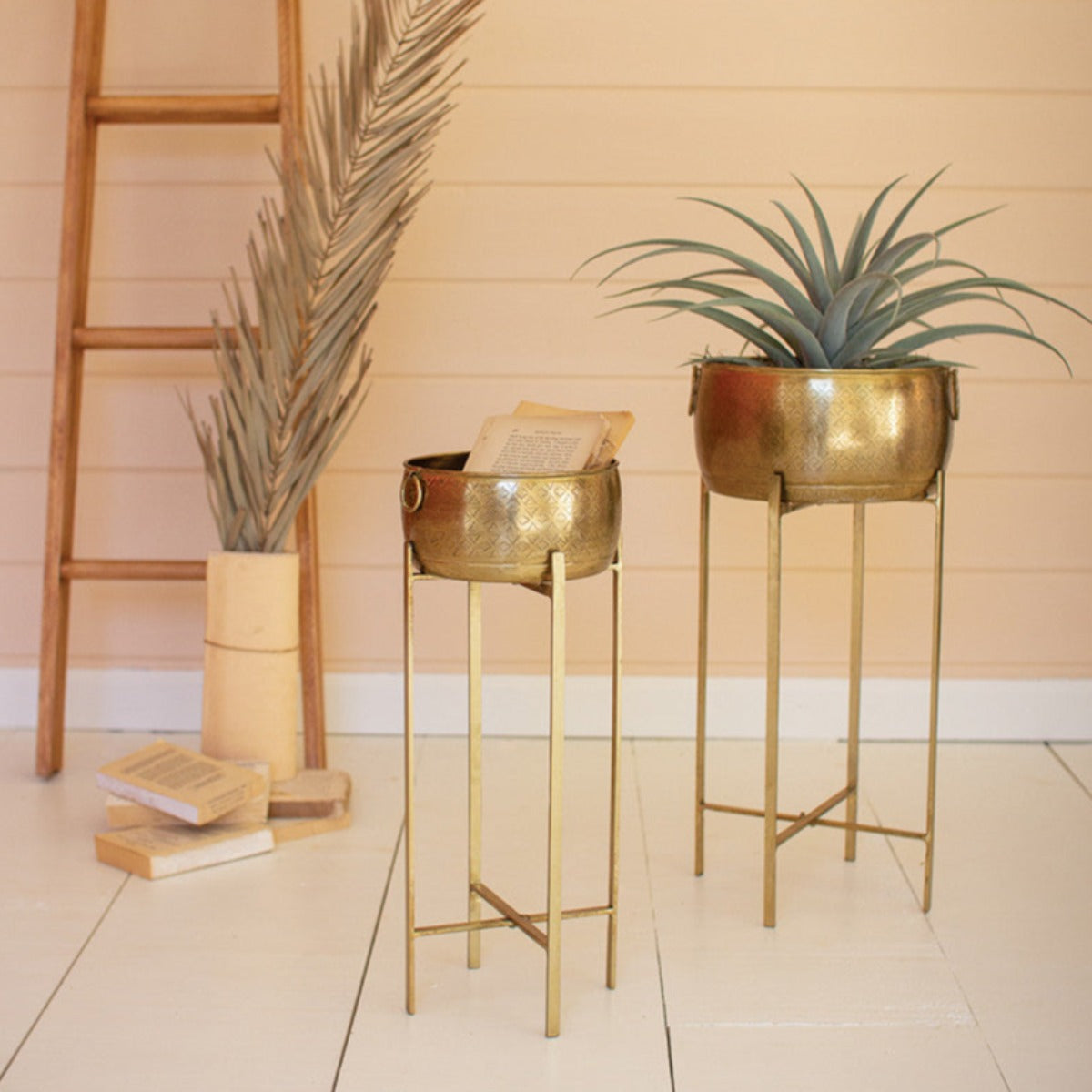 Embossed Metal Planters w/ Stands