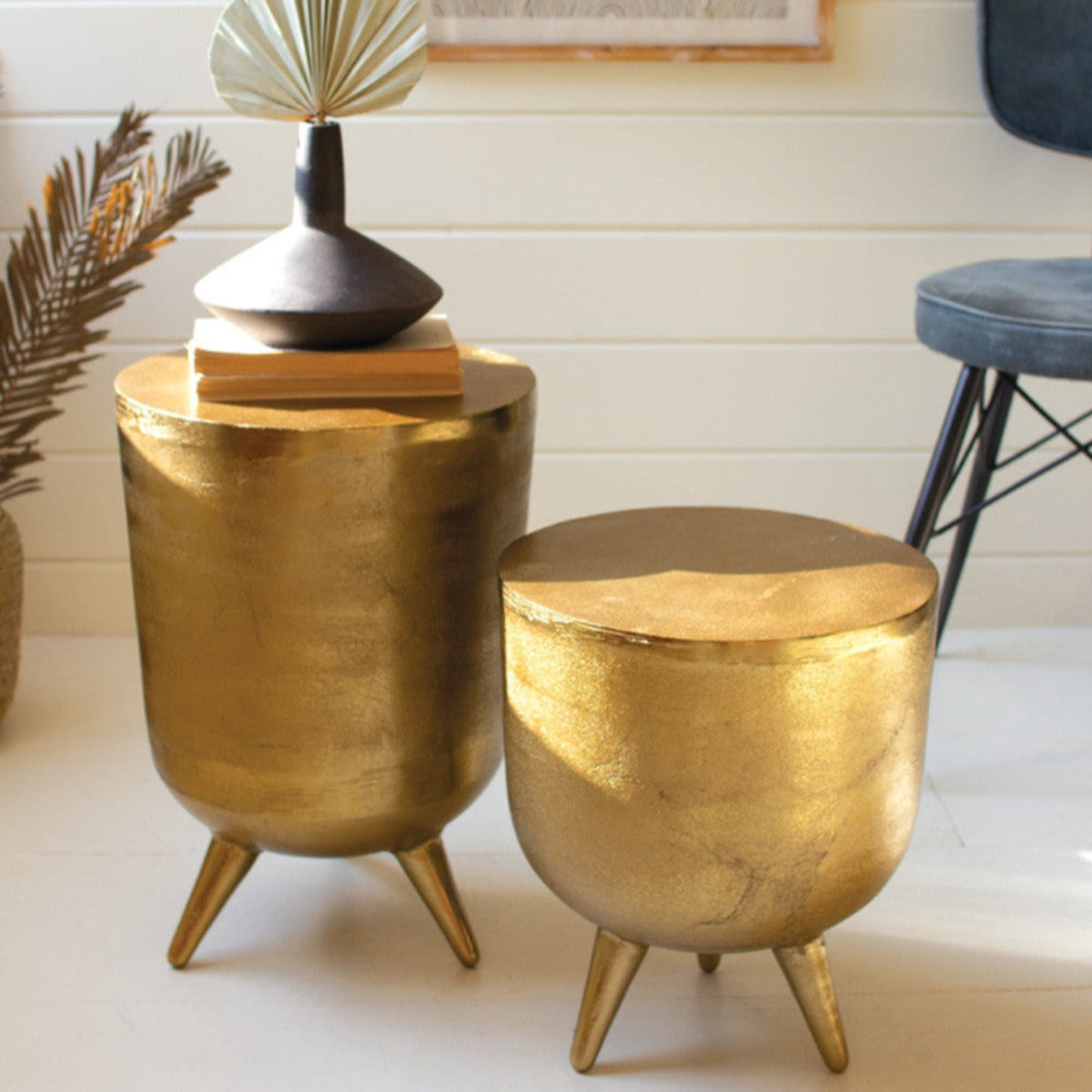 Antique Brass Drum Tables