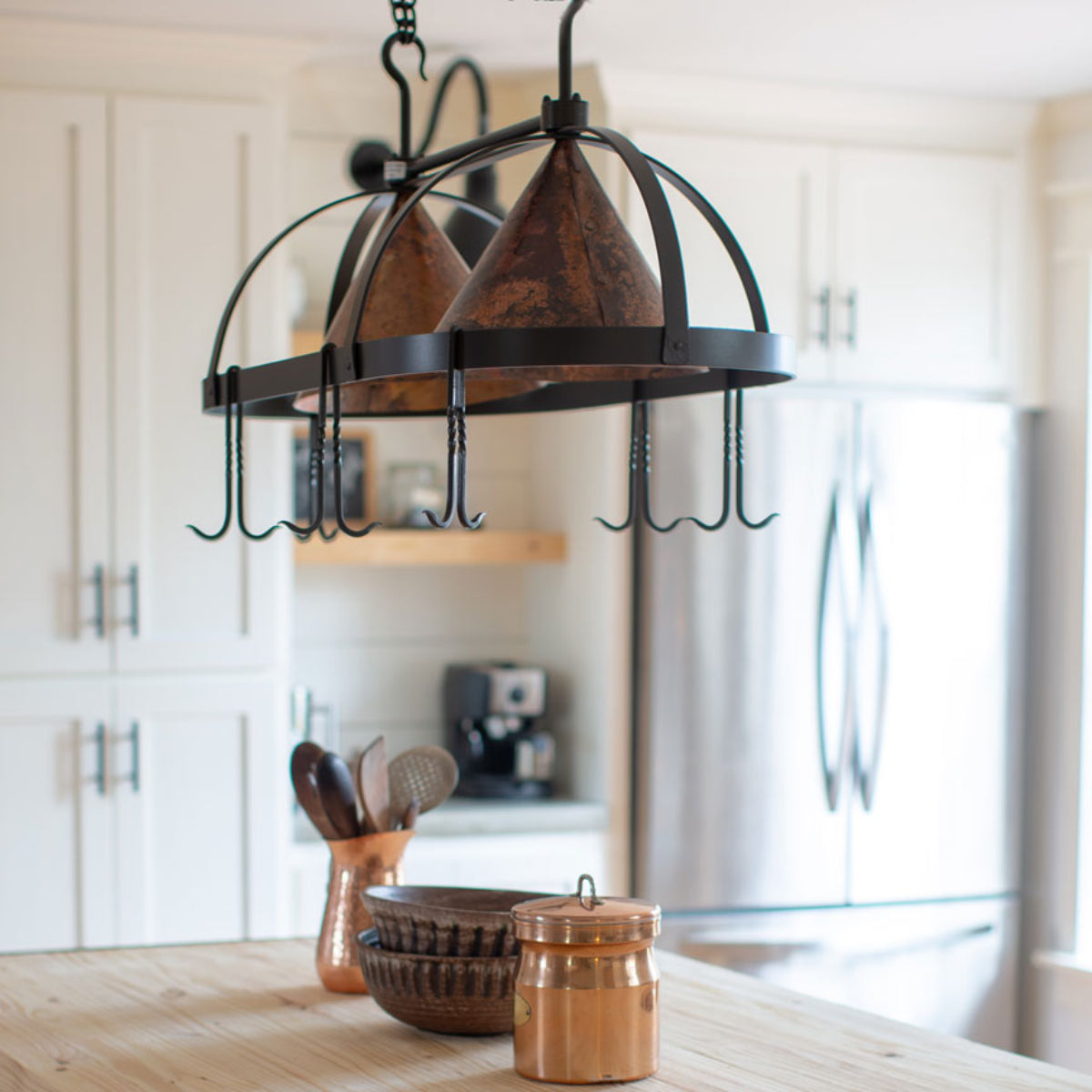 Oval Copperweave Lighted Pot Rack