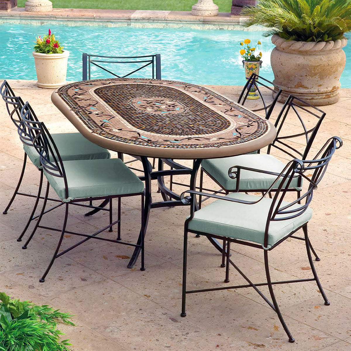 Provence Mosaic Oval Bistro-Iron Accents