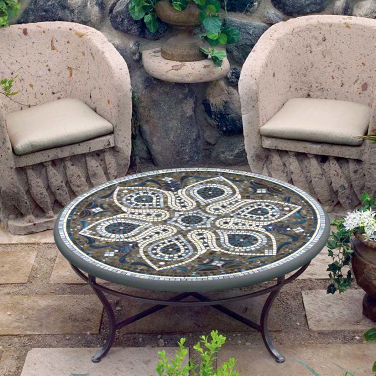 Round Mosaic Coffee Tables | Neille Olson Mosaics - Iron Accents