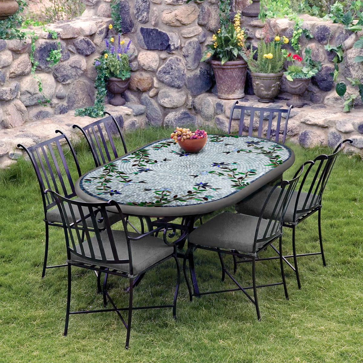 Royal Hummingbird Mosaic Oval Bistro-Iron Accents