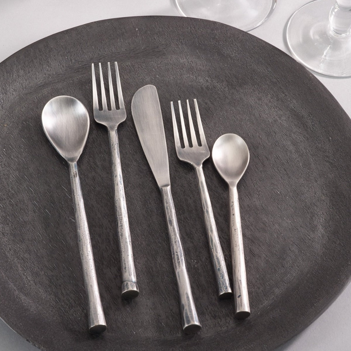 Hammered Flatware (5-pc)-Iron Accents