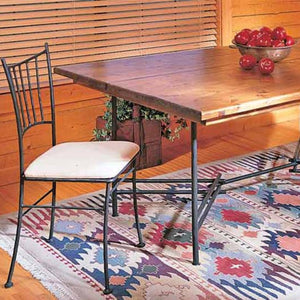 Closeup of Saddle Creek Iron & Wood Dining Table