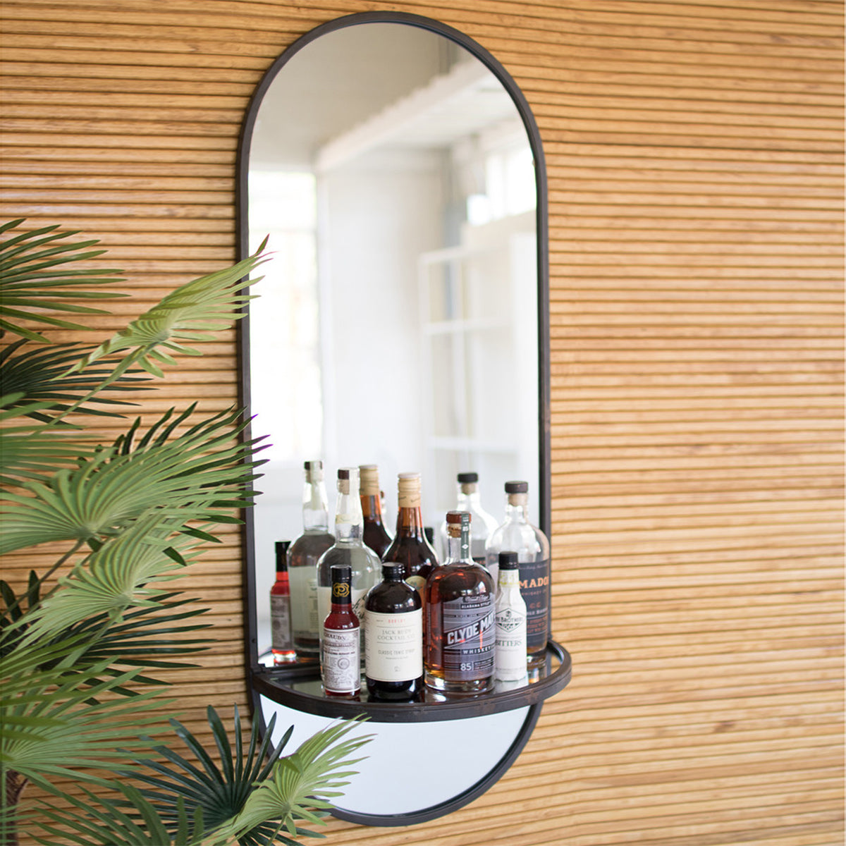 Metal Wall Mirror w/ Folding Shelf