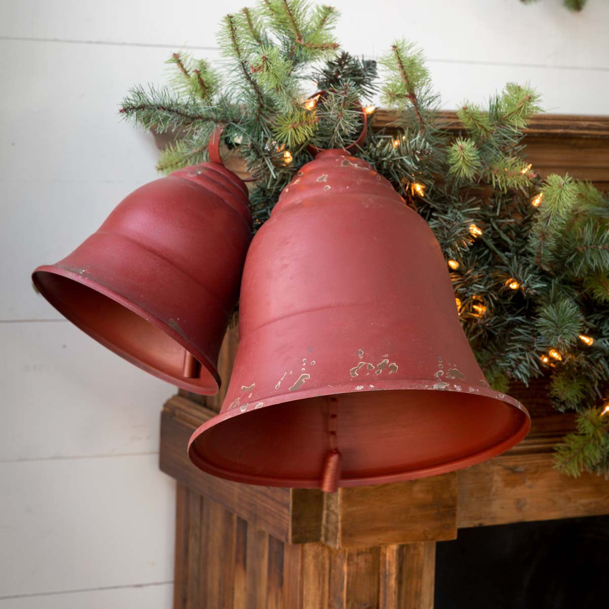 Red Metal Christmas Bells-Iron Accents