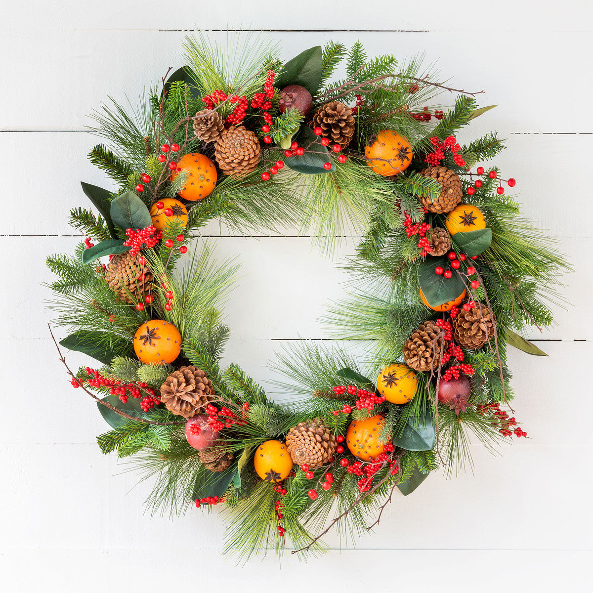 Cloved Fruit And Pine Wreath - 34"-Iron Accents