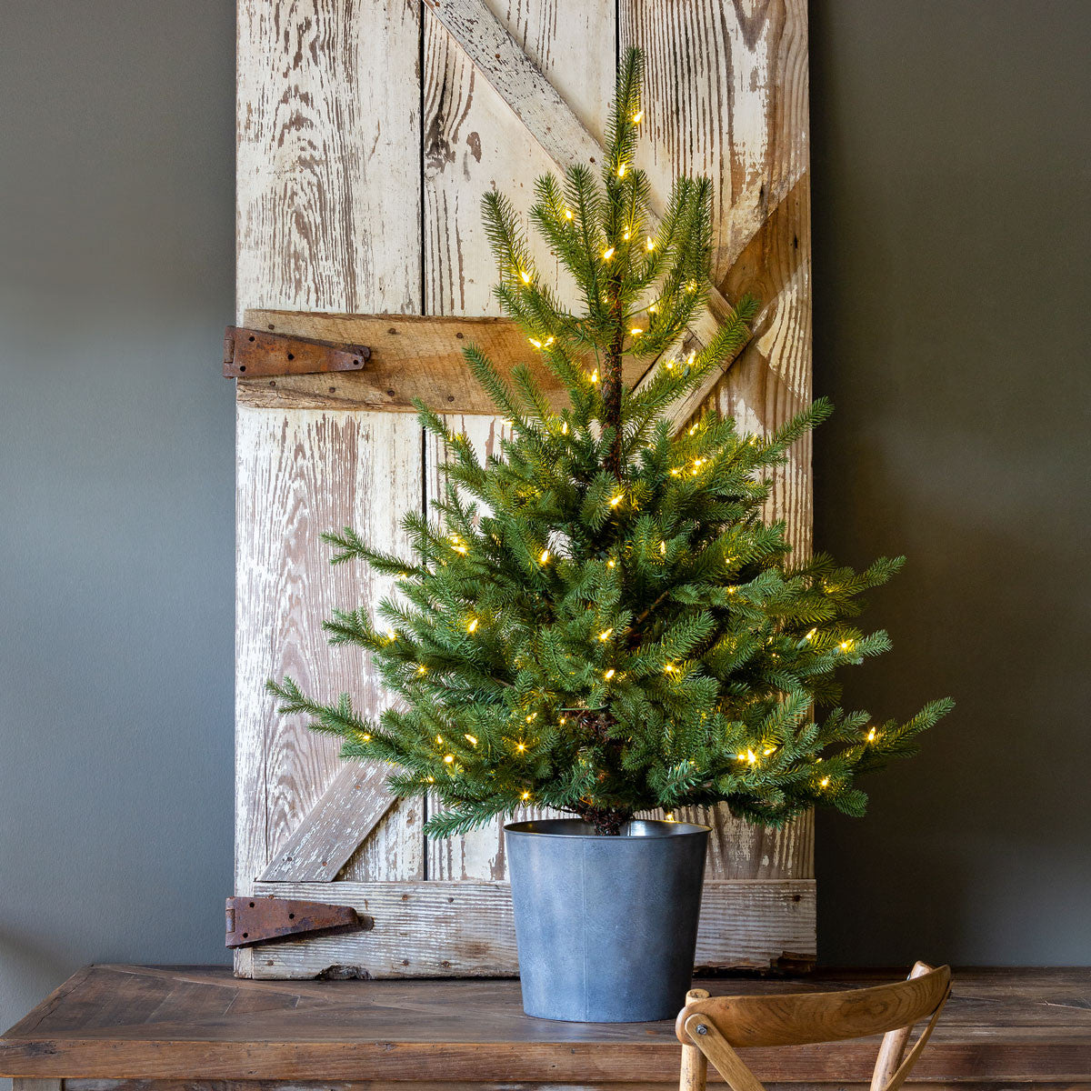 Potted Porch Lighted Fir Tree - 52"-Iron Accents