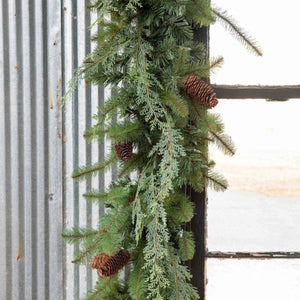 Mixed Evergreen LED Garland - 9'-Iron Accents