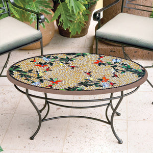Caramel Hummingbird Mosaic Coffee Table - Oval-Iron Accents