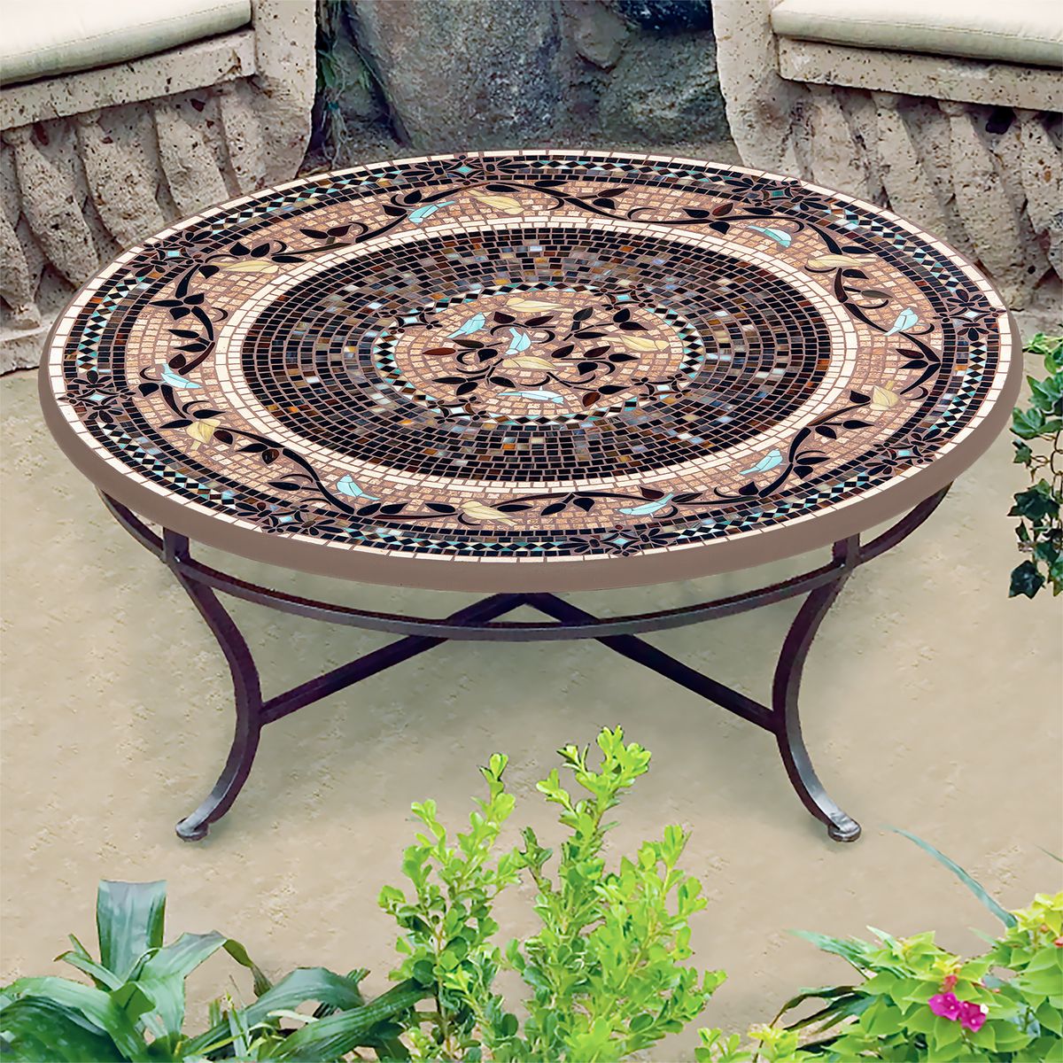 Provence Mosaic Coffee Table-Iron Accents