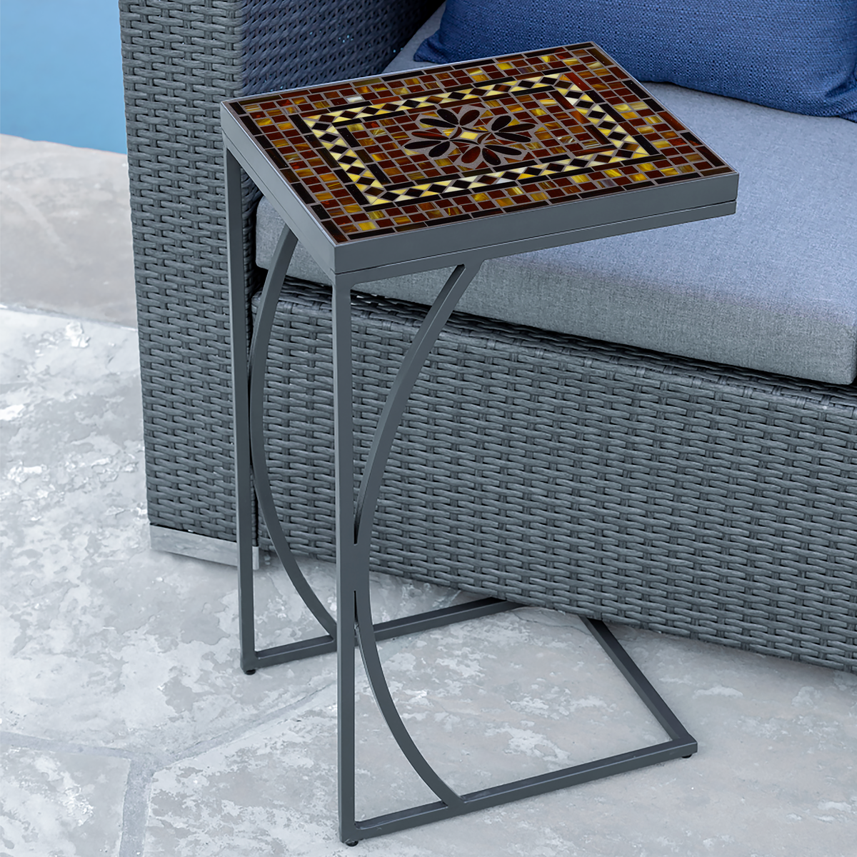 Mahogany Atlas Mosaic C-Table-Iron Accents