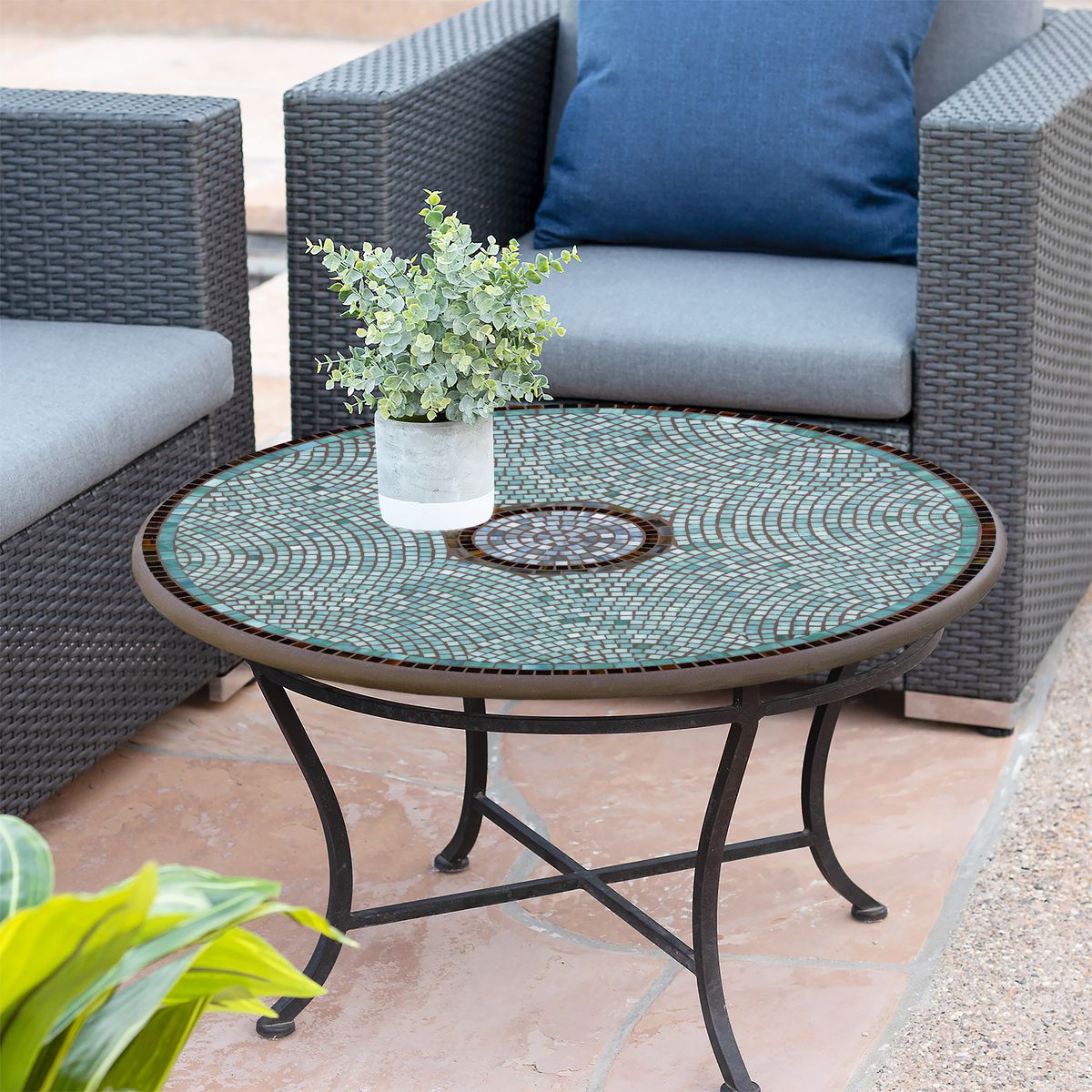 Jade Glass Mosaic Coffee Table-Iron Accents