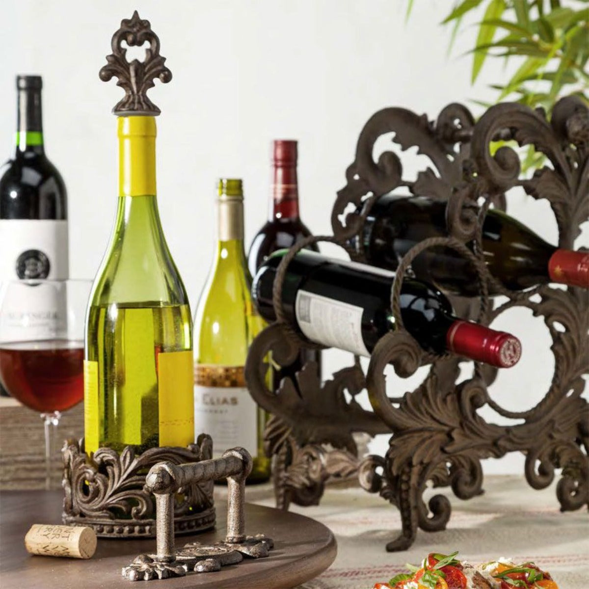 Acanthus 3-Botle Wine Holder-Iron Accents