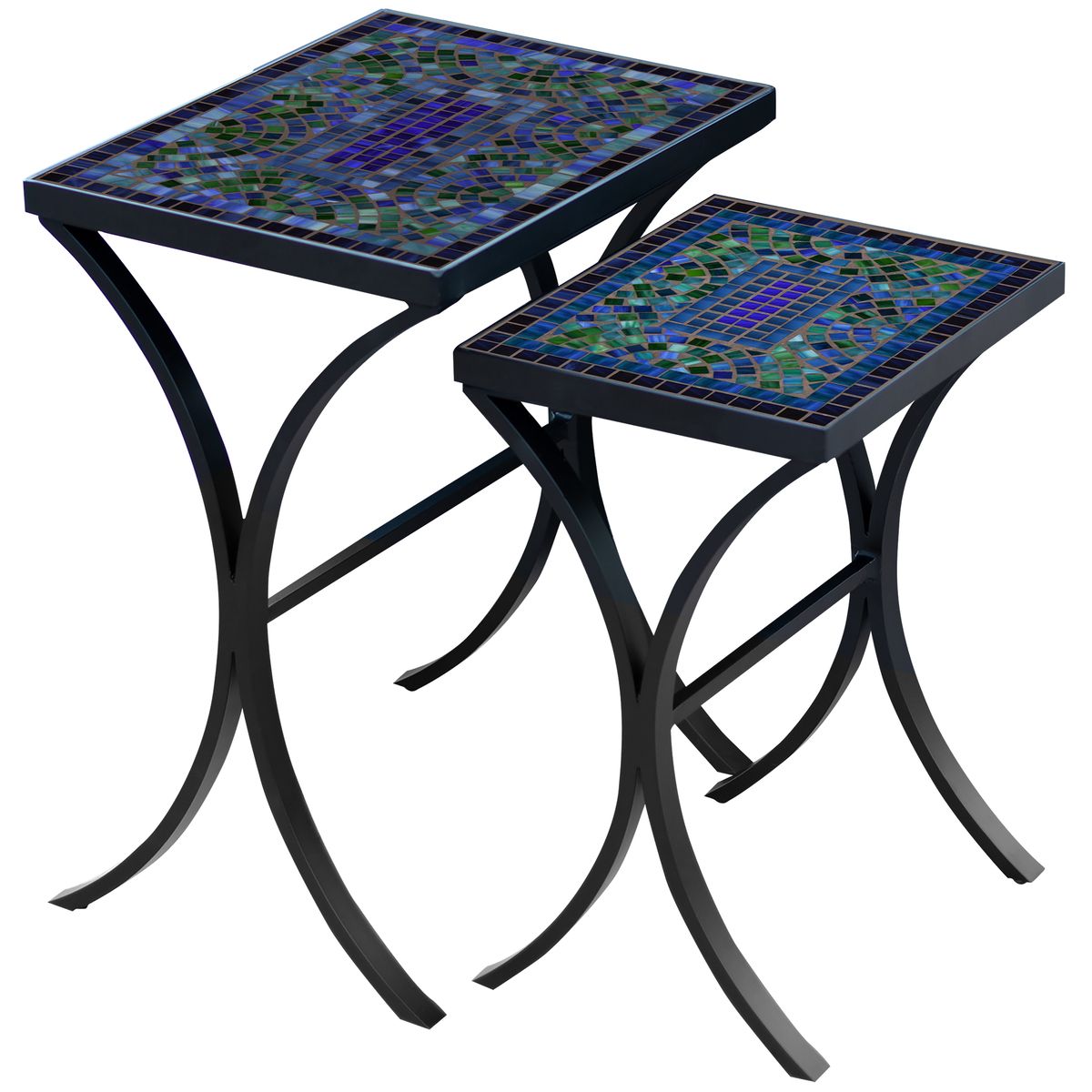 Opal Glass Mosaic Nesting Tables-Iron Accents