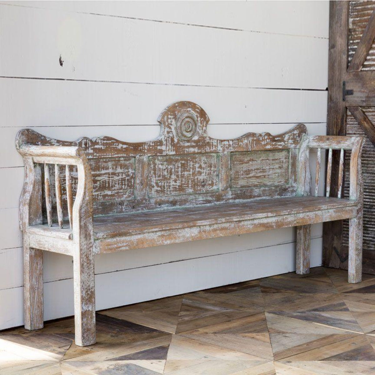 Aged Painted Bench-Iron Accents