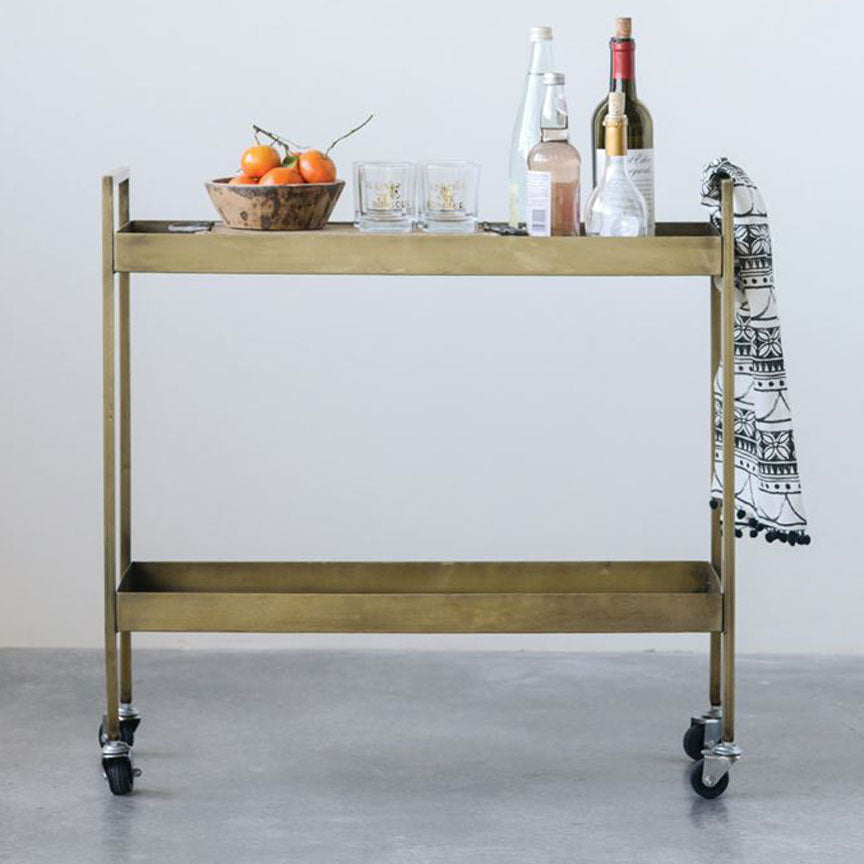 Antiqued Brass Bar Cart-Iron Accents