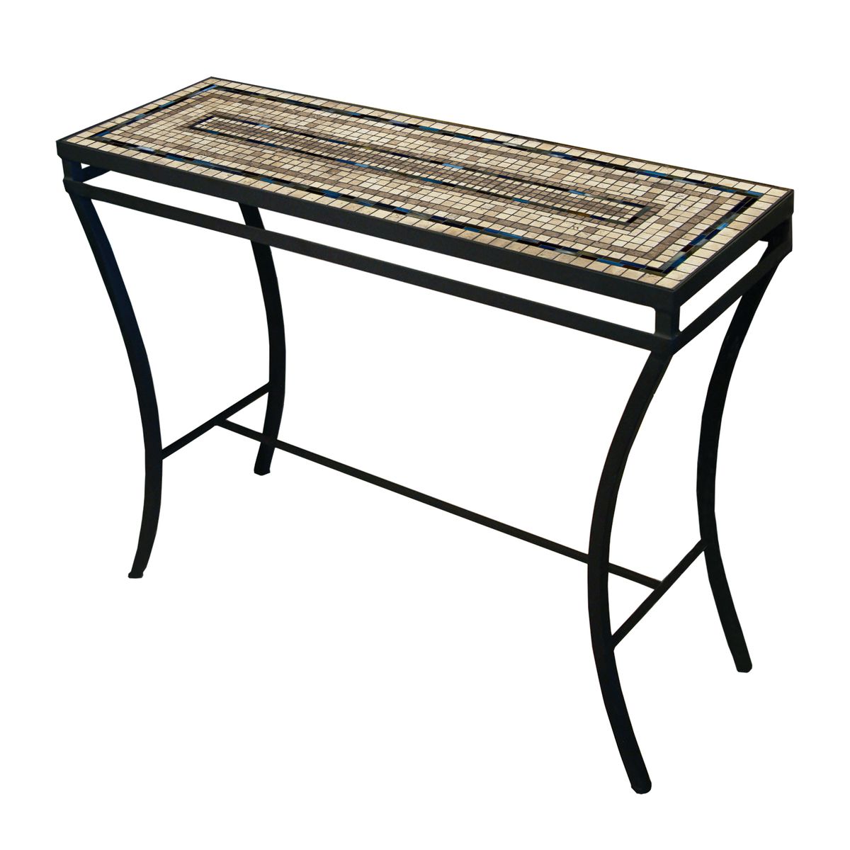 Slate Stone Mosaic Console Table-Iron Accents