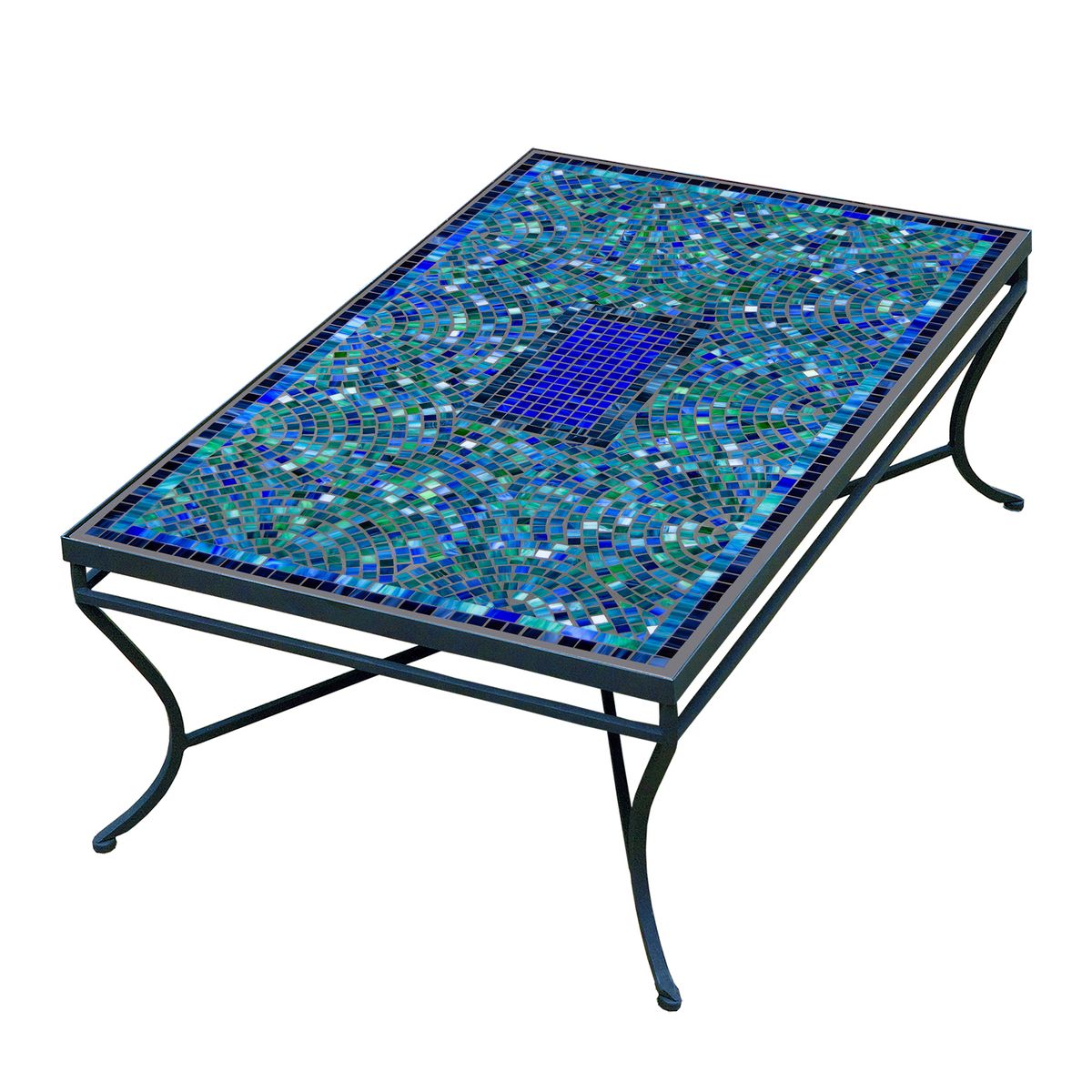 Opal Glass Mosaic Coffee Table - Rect-Iron Accents